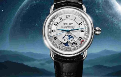Luxury Swiss timepieces from Milus and Aerowatch on display at a Shoppers Stop premium retail store