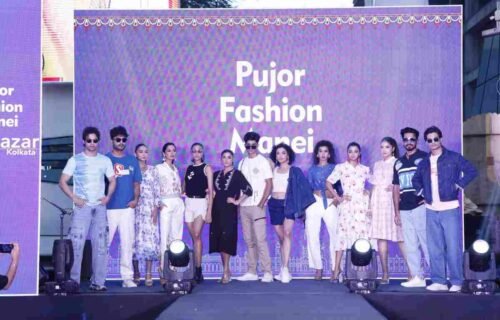 Eastern India's first 20 ft by 10 ft aerial LED screen glowing above the Baazar Kolkata fashion show crowd at Salt Lake Sector V